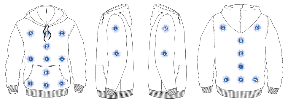 zonas donde se pueden realizar marcajes en la sudadera de capucha
